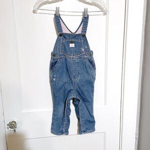 Oshkosh B'Gosh Vestback Girl 24 Month Denim Bib Overalls Pink Fleece Lined